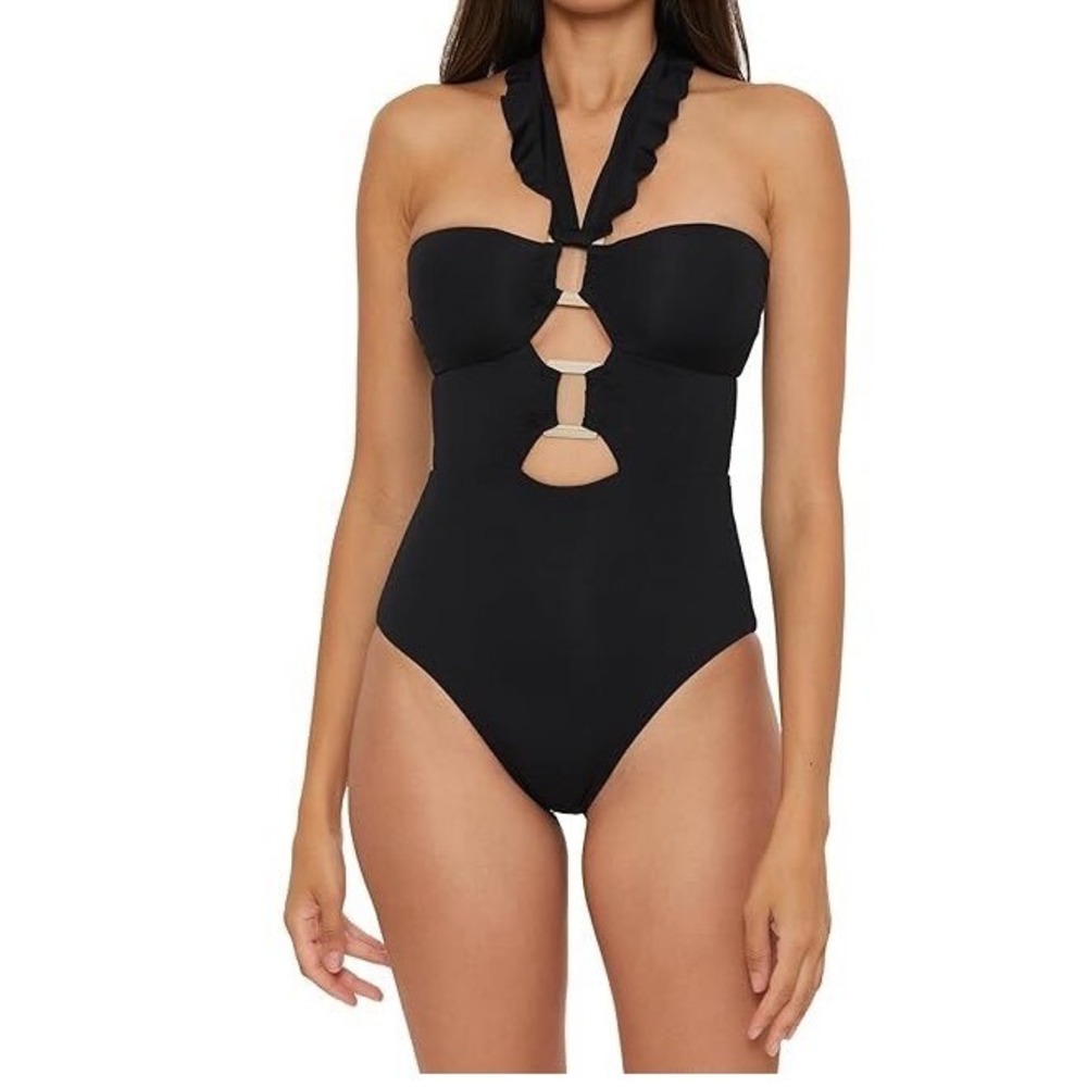 Soluna Buckle Up One Piece Bandeau Swimsuit Black Women's Size XL